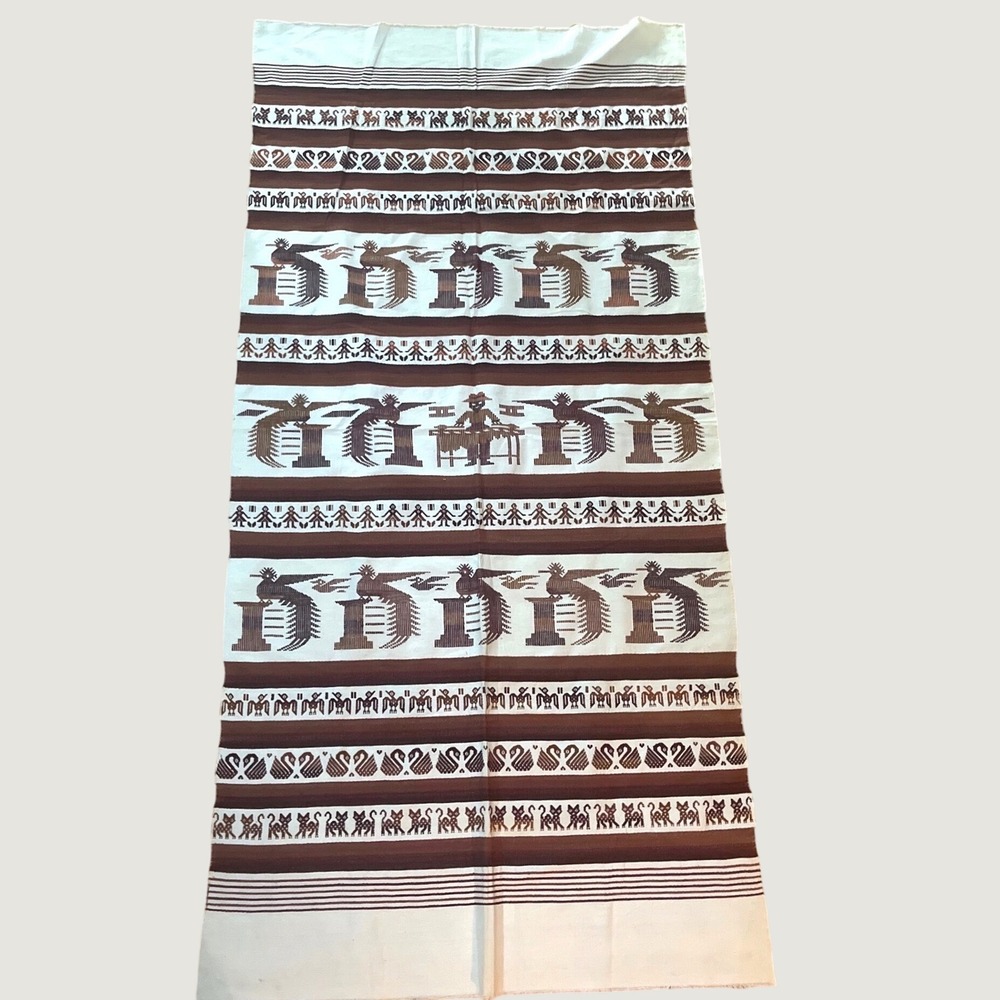 Handwoven‎ Guatemalan Mayan Textile Birds & Cats Geometric Motifs Vintage